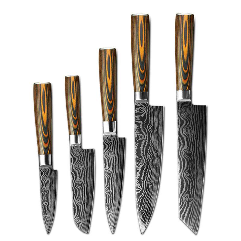 Mascus Knife Set, Laser Grain Stainless Steel Kitchen Knife, 6-piece Set - Mubimart