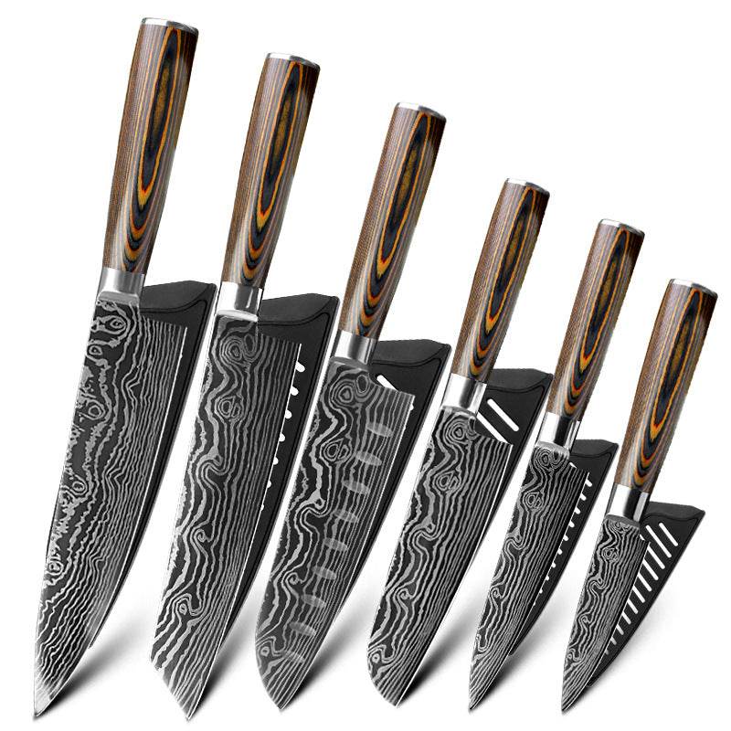 Mascus Knife Set, Laser Grain Stainless Steel Kitchen Knife, 6-piece Set - Mubimart