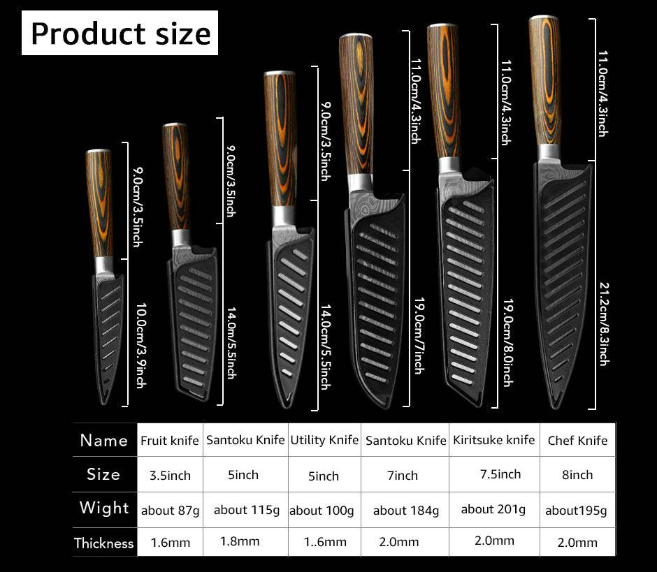 Mascus Knife Set, Laser Grain Stainless Steel Kitchen Knife, 6-piece Set - Mubimart