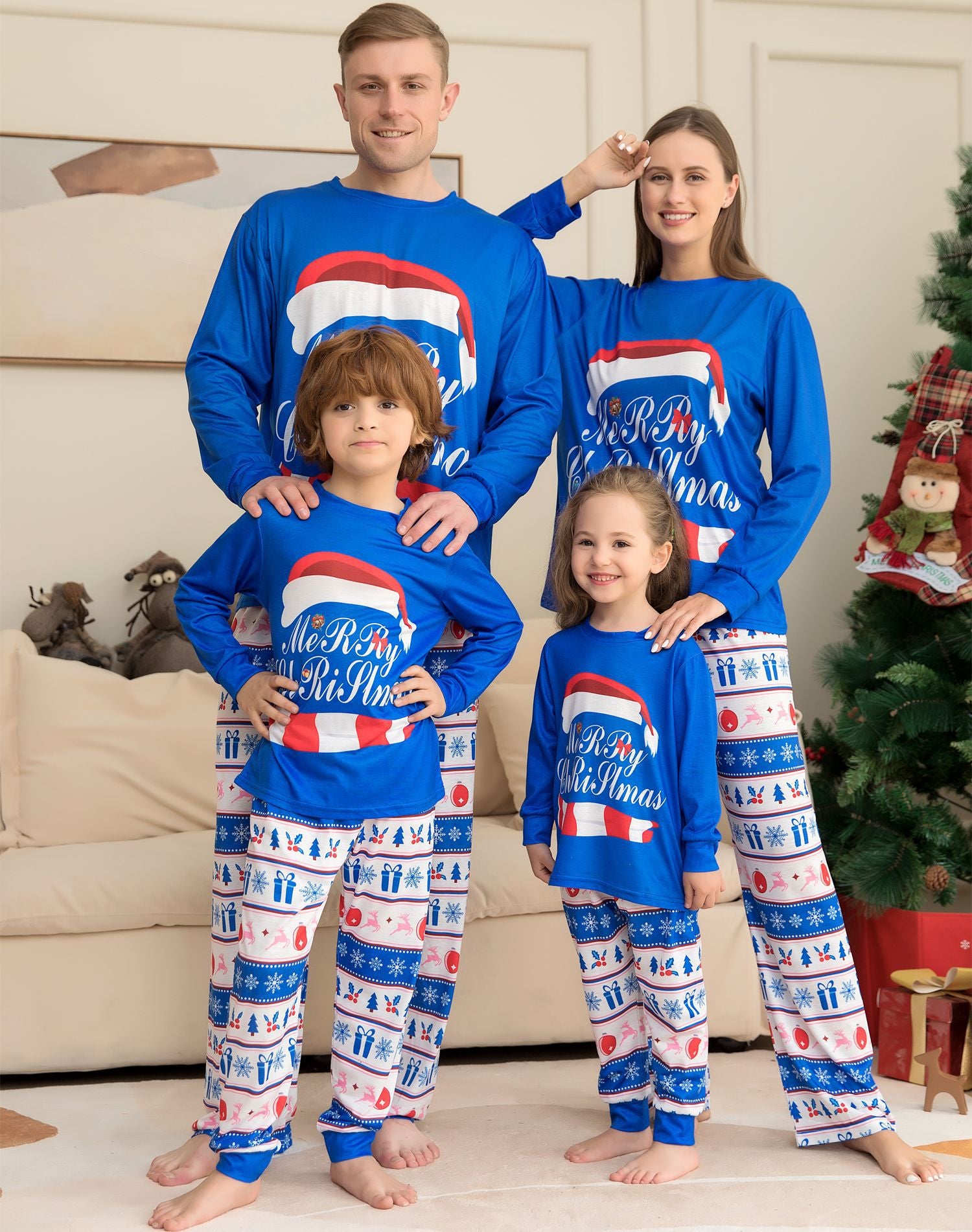 Matching Family Pajamas Sets Christmas PJ's Letter Print Top And Plaid Pants Jammies Sleepwear - Mubimart -  