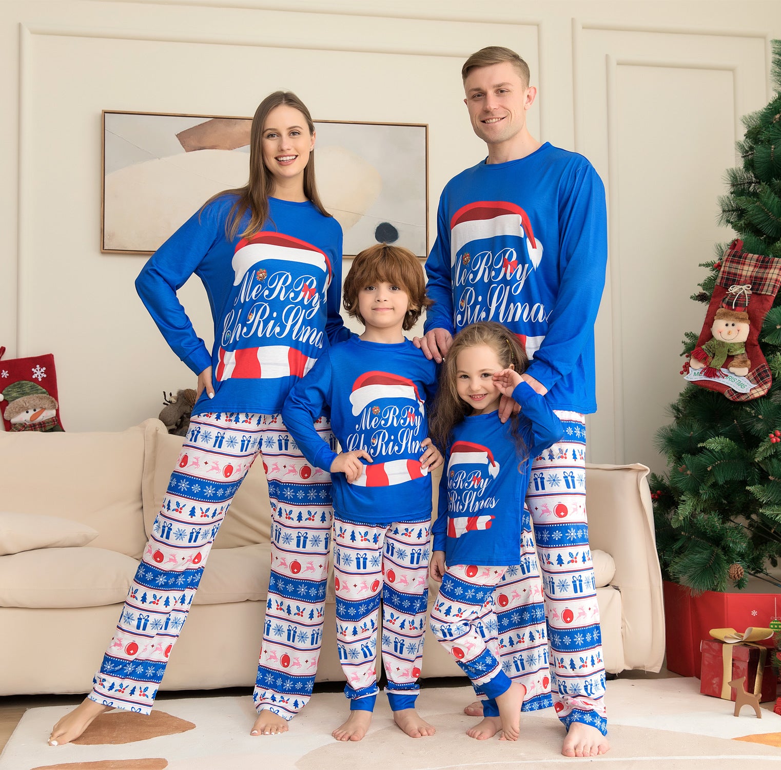 Matching Family Pajamas Sets Christmas PJ's Letter Print Top And Plaid Pants Jammies Sleepwear - Mubimart - Family Matching Outfits 