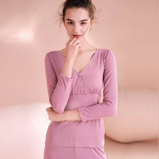 Maternity Autumn Clothes Long Trousers Suit After Childbirth Adjustable Home Nursing And Nursing Pajamas - Mubimart