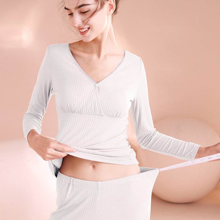 Maternity Autumn Clothes Long Trousers Suit After Childbirth Adjustable Home Nursing And Nursing Pajamas - Mubimart