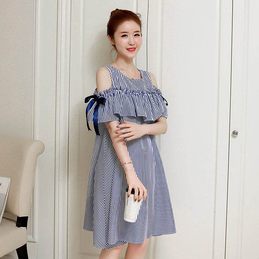 Maternity Dress Summer Dress Maternity Dress Maternity Skirt Maternity Top Maternity Suit Mid-Length Breastfeeding Dress - Mubimart