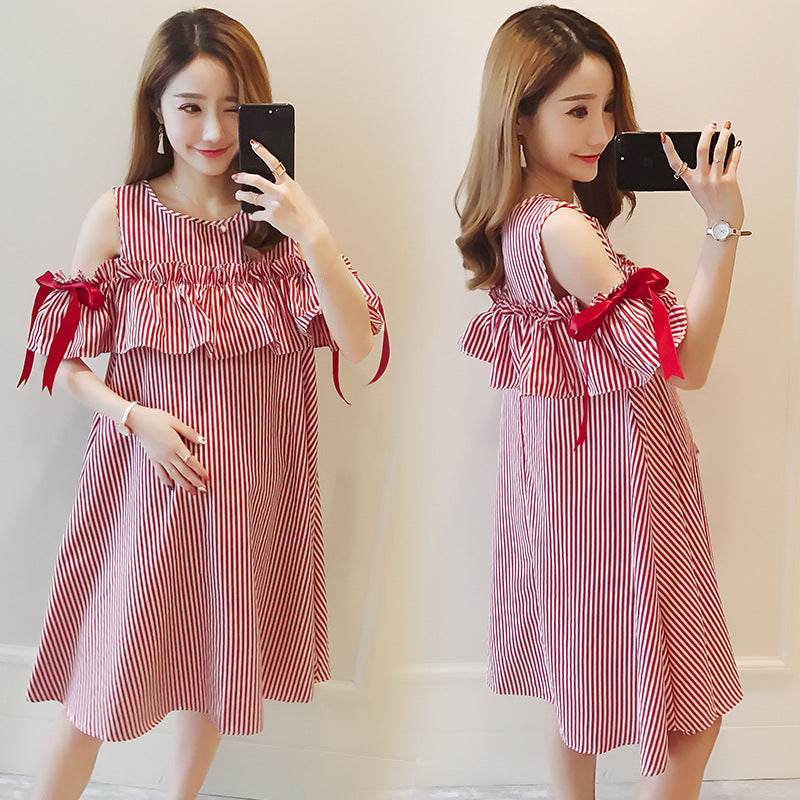 Maternity Dress Summer Dress Maternity Dress Maternity Skirt Maternity Top Maternity Suit Mid-Length Breastfeeding Dress - Mubimart