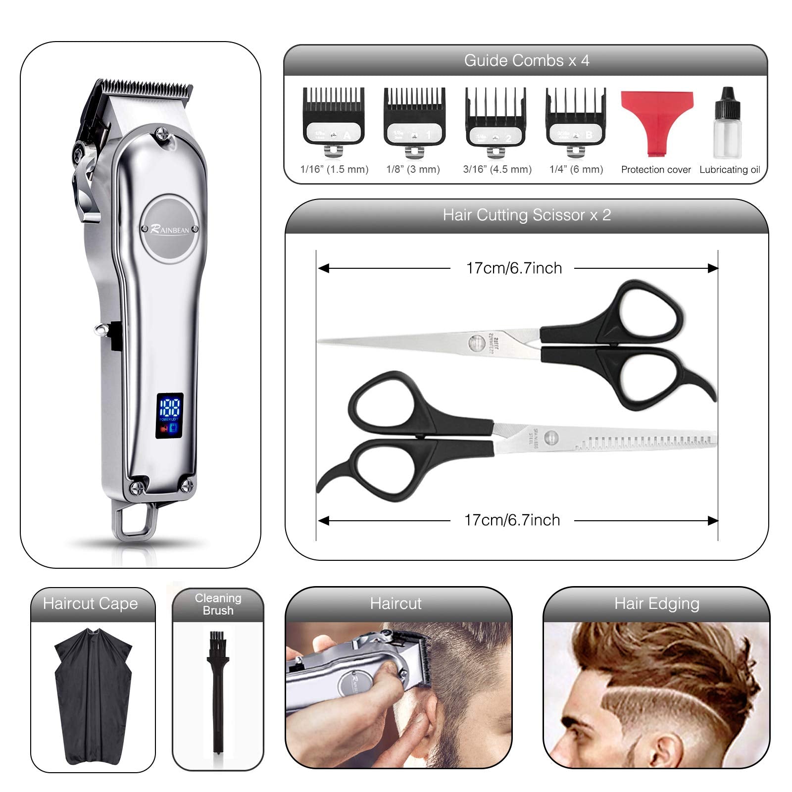 Men Hair Trimmer 3 in 1 IPX7 Waterproof Beard Trimmer Grooming Kit Cordless Hair Clipper for Women & Children LED Display USB Rechargeable Amazon Banned - Mubimart -  