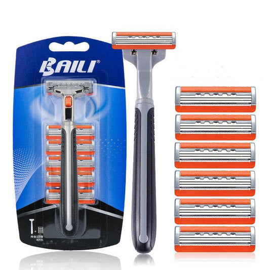 Men Manual Razor 3 Layer Blade Black - Mubimart