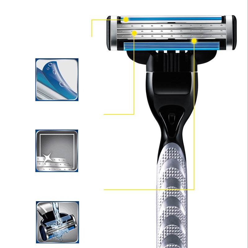 Men's Manual Three Wind Speed 3 Razor Blade Shaver - Mubimart