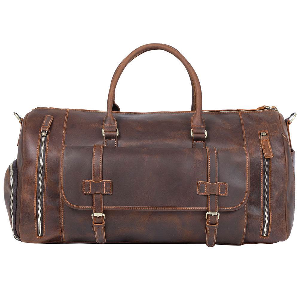 Men's Retro Genuine Leather Super Large Capacity First Layer Cowhide Leather Hand Luggage Bag - Mubimart