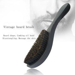 Mens Hair Straightening Beard Beech Wood Handle Oil Head Brush - Mubimart - Beard Brush 