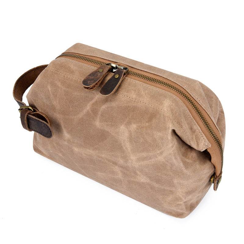 Mens Travel Toiletry Bag Canvas Leather Cosmetic Makeup Organizer Portable Shaving Kits - Mubimart