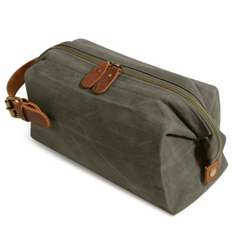 Mens Travel Toiletry Bag Canvas Leather Cosmetic Makeup Organizer Portable Shaving Kits - Mubimart