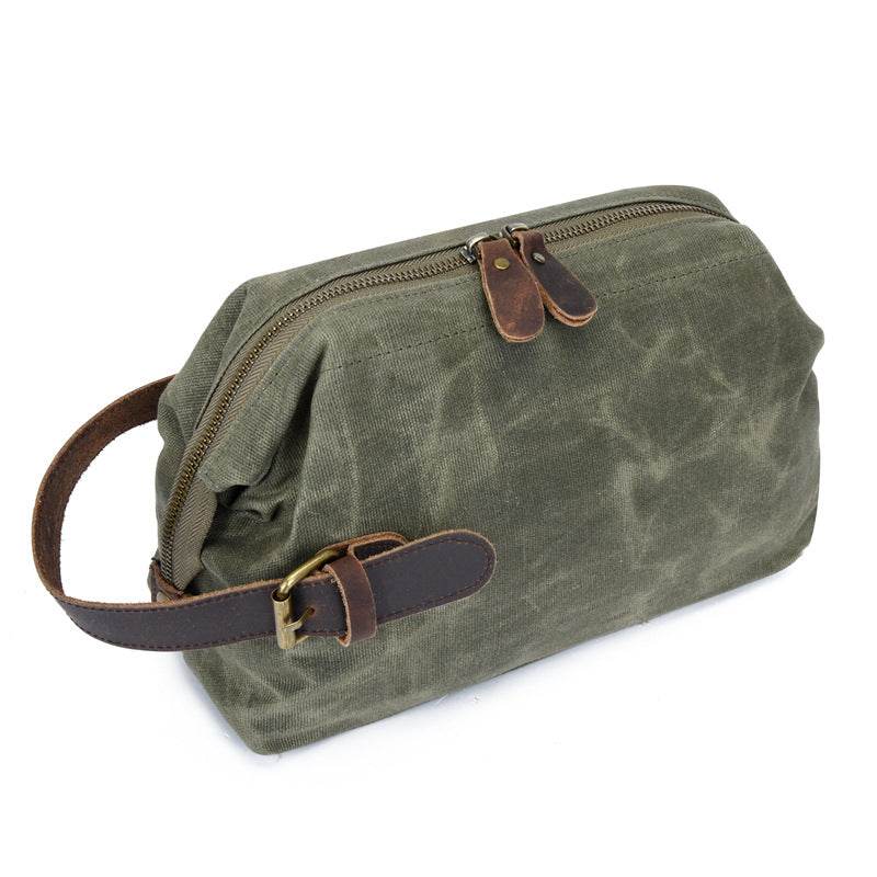 Mens Travel Toiletry Bag Canvas Leather Cosmetic Makeup Organizer Portable Shaving Kits - Mubimart