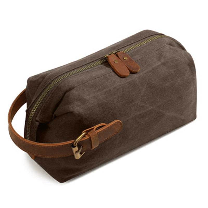 Mens Travel Toiletry Bag Canvas Leather Cosmetic Makeup Organizer Portable Shaving Kits - Mubimart