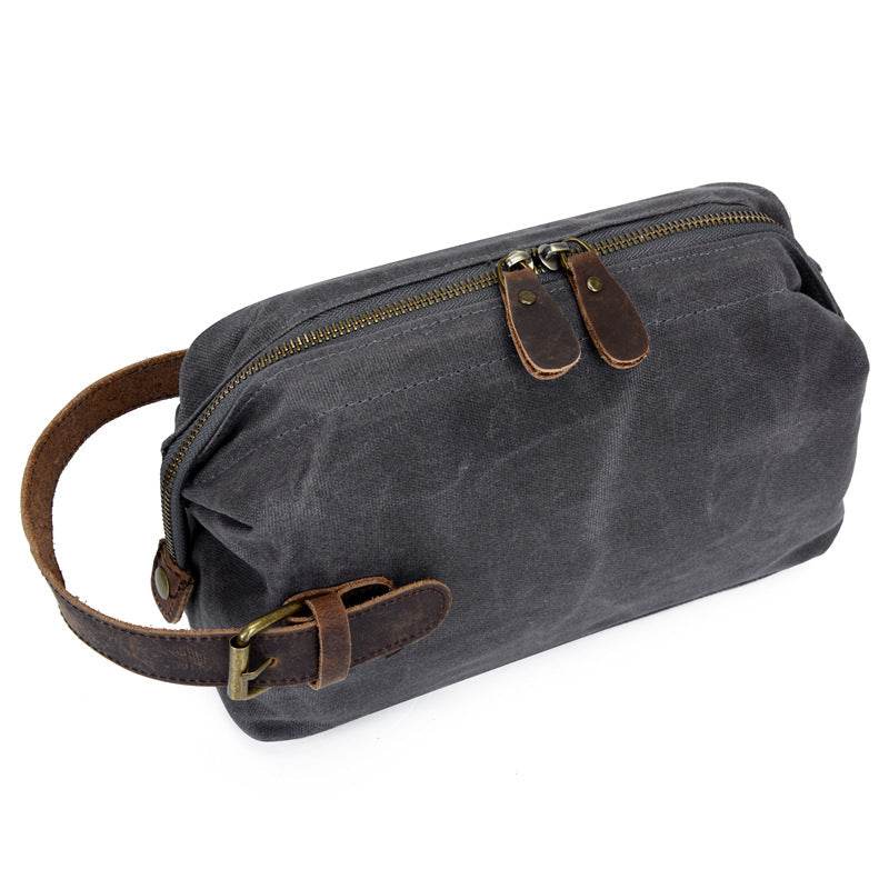 Mens Travel Toiletry Bag Canvas Leather Cosmetic Makeup Organizer Portable Shaving Kits - Mubimart