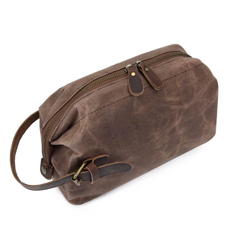 Mens Travel Toiletry Bag Canvas Leather Cosmetic Makeup Organizer Portable Shaving Kits - Mubimart