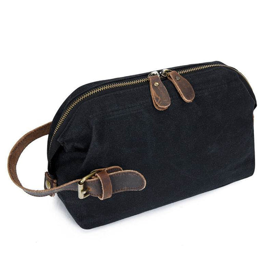 Mens Travel Toiletry Bag Canvas Leather Cosmetic Makeup Organizer Portable Shaving Kits - Mubimart