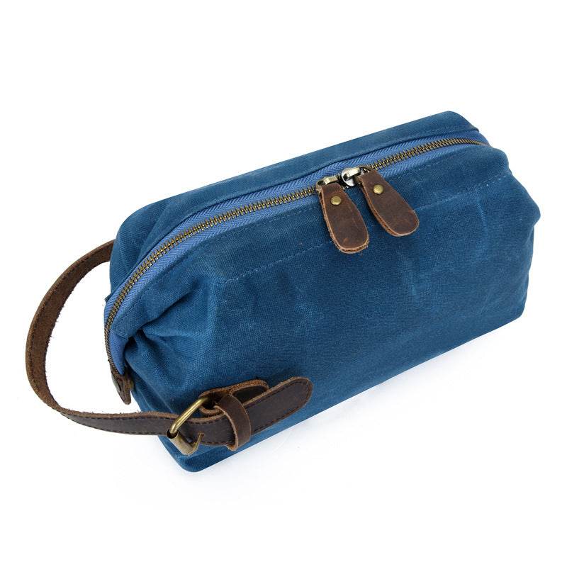 Mens Travel Toiletry Bag Canvas Leather Cosmetic Makeup Organizer Portable Shaving Kits - Mubimart