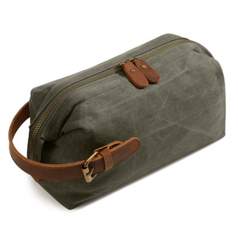 Mens Travel Toiletry Bag Canvas Leather Cosmetic Makeup Organizer Portable Shaving Kits - Mubimart