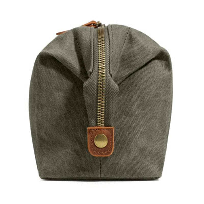 Mens Travel Toiletry Bag Canvas Leather Cosmetic Makeup Organizer Portable Shaving Kits - Mubimart