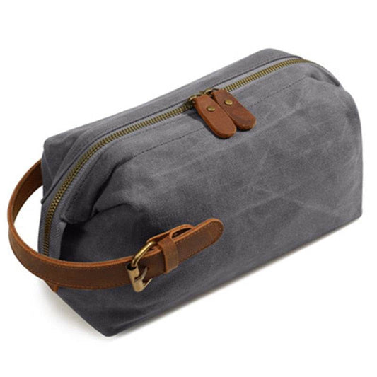Mens Travel Toiletry Bag Canvas Leather Cosmetic Makeup Organizer Portable Shaving Kits - Mubimart