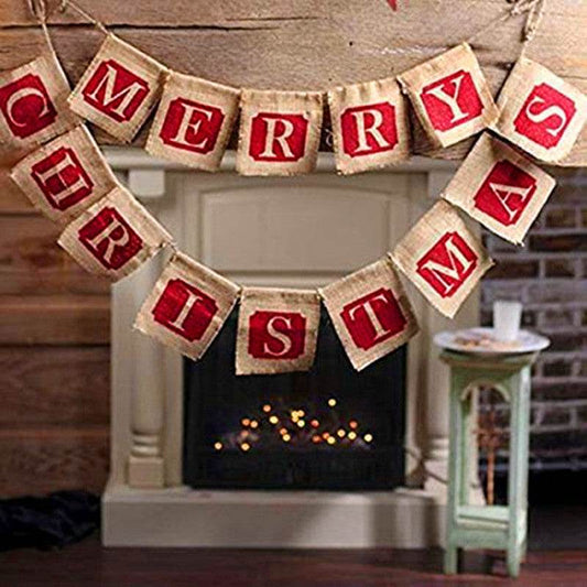 Merry Christmas Sackcloth Flag Christmas Banner Christmas Banner Decoration - Mubimart