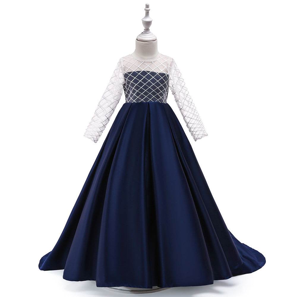 Mesh Long Sleeve Trailing Girls' Dress - Mubimart