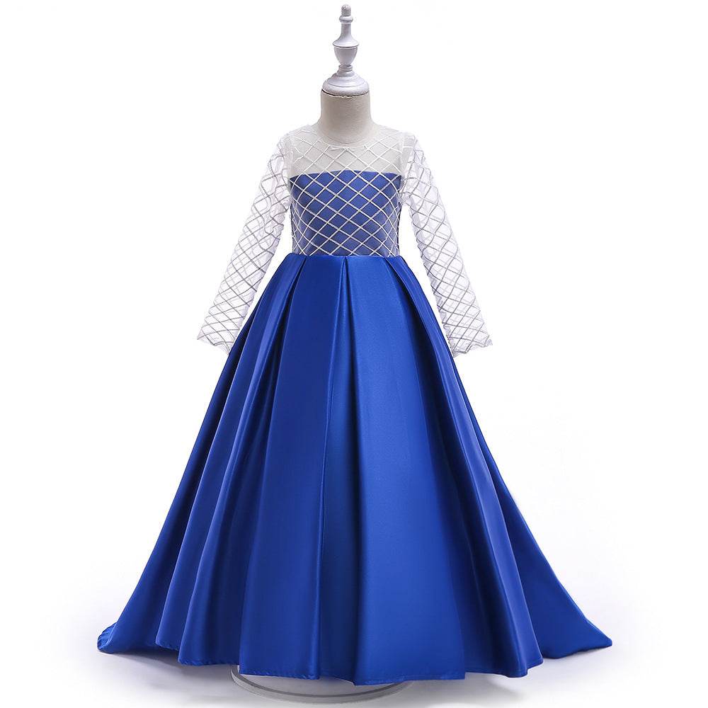Mesh Long Sleeve Trailing Girls' Dress - Mubimart