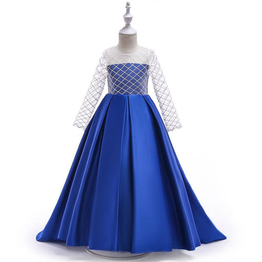 Mesh Long Sleeve Trailing Girls' Dress - Mubimart