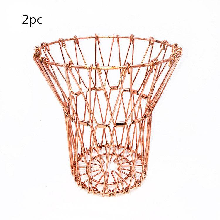 Metal Fruit Tray Storage Basket Foldable Variety Drainage Basket - Mubimart