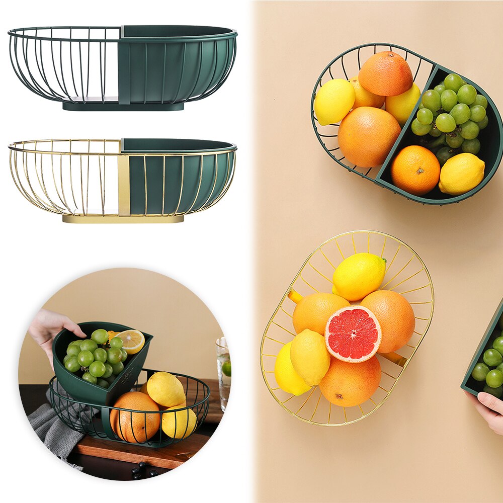 Metal Hollowed Out Fruit Vegetable Snack Tray Bowl Basket Kitchen Storage Rack Holder Large Capacity Kitchen Organizer Basket - Mubimart -  