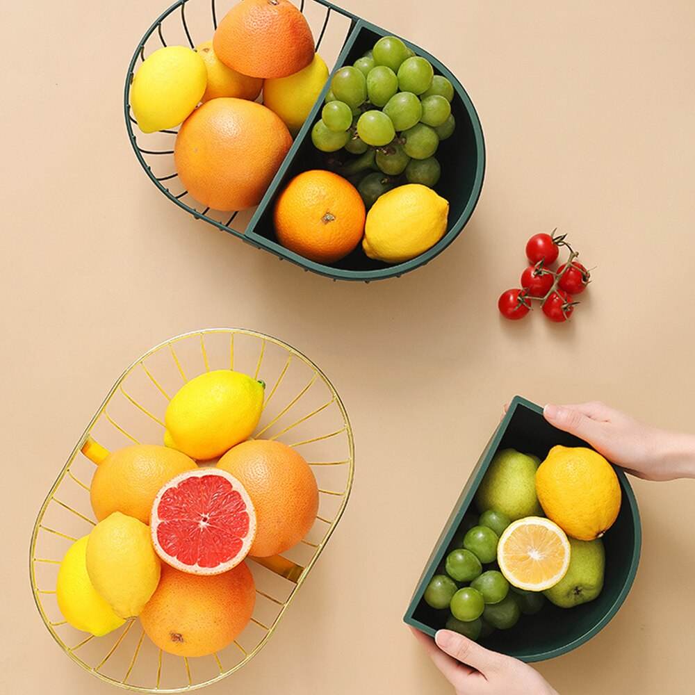 Metal Hollowed Out Fruit Vegetable Snack Tray Bowl Basket Kitchen Storage Rack Holder Large Capacity Kitchen Organizer Basket - Mubimart