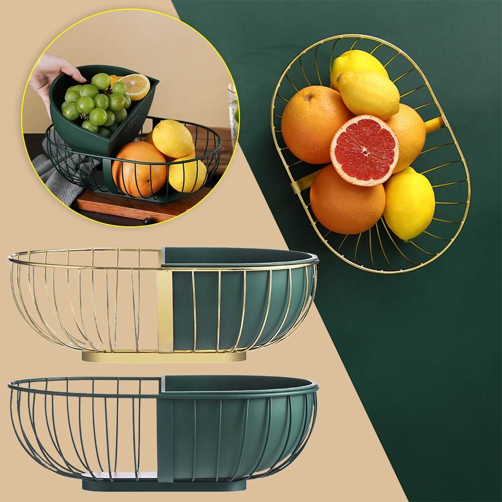 Metal Hollowed Out Fruit Vegetable Snack Tray Bowl Basket Kitchen Storage Rack Holder Large Capacity Kitchen Organizer Basket - Mubimart