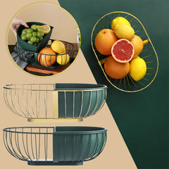 Metal Hollowed Out Fruit Vegetable Snack Tray Bowl Basket Kitchen Storage Rack Holder Large Capacity Kitchen Organizer Basket - Mubimart - Metal basket 