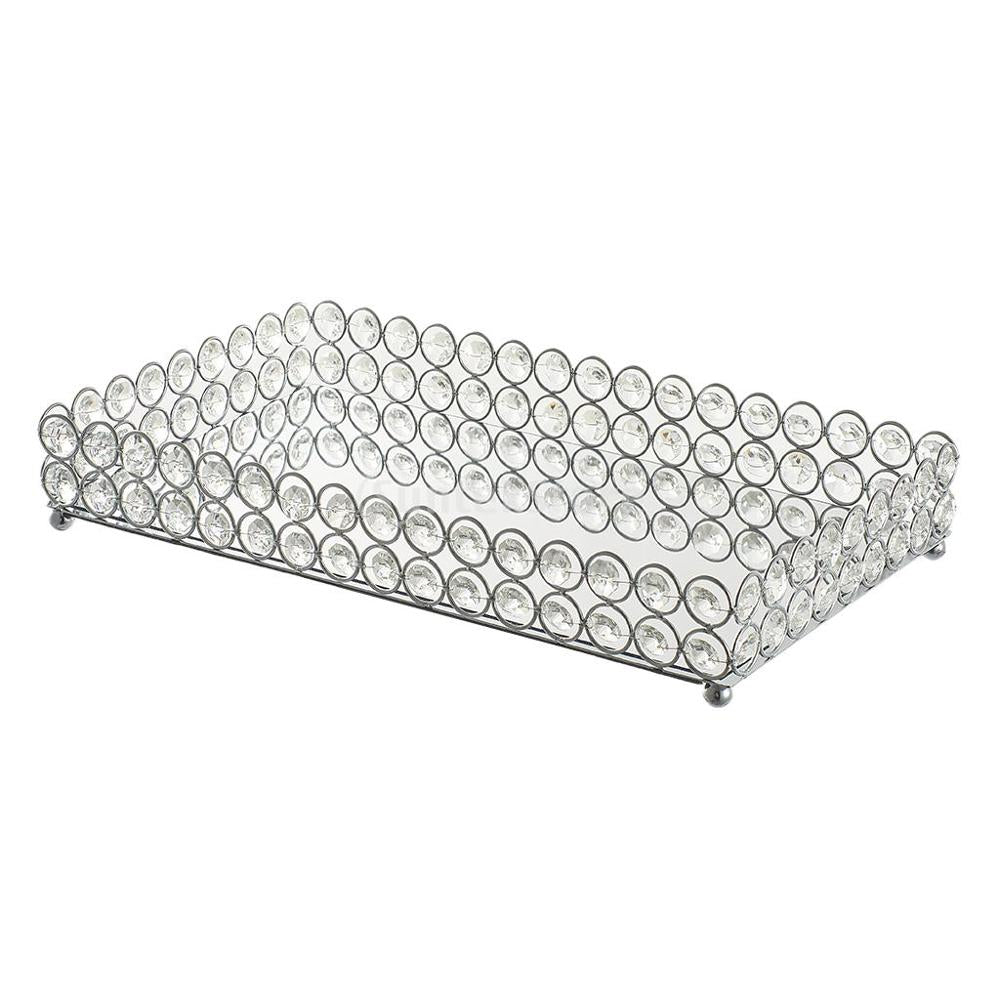 Metal Tray Crystal Storage Tray Cosmetic Storage Mirror Tray Ornaments - Mubimart - Trays 