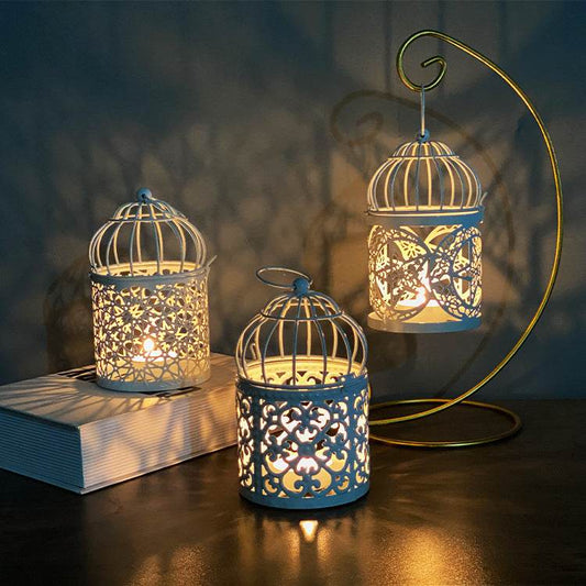 Metal Wrought Iron Bird Cage Decoration Candle Holder Crafts - Mubimart