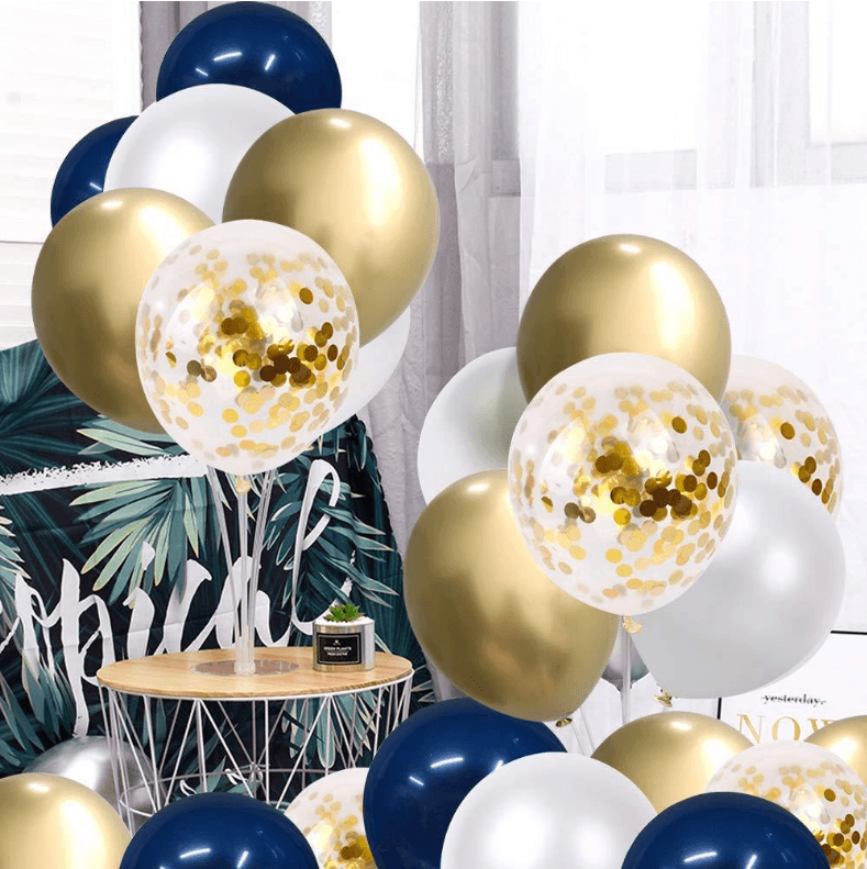 Metallic Gold White Pearl Balloons Baby Shower Wedding Birthday Party Navy Blue Gold Confetti Ballon Decor Kid - Mubimart