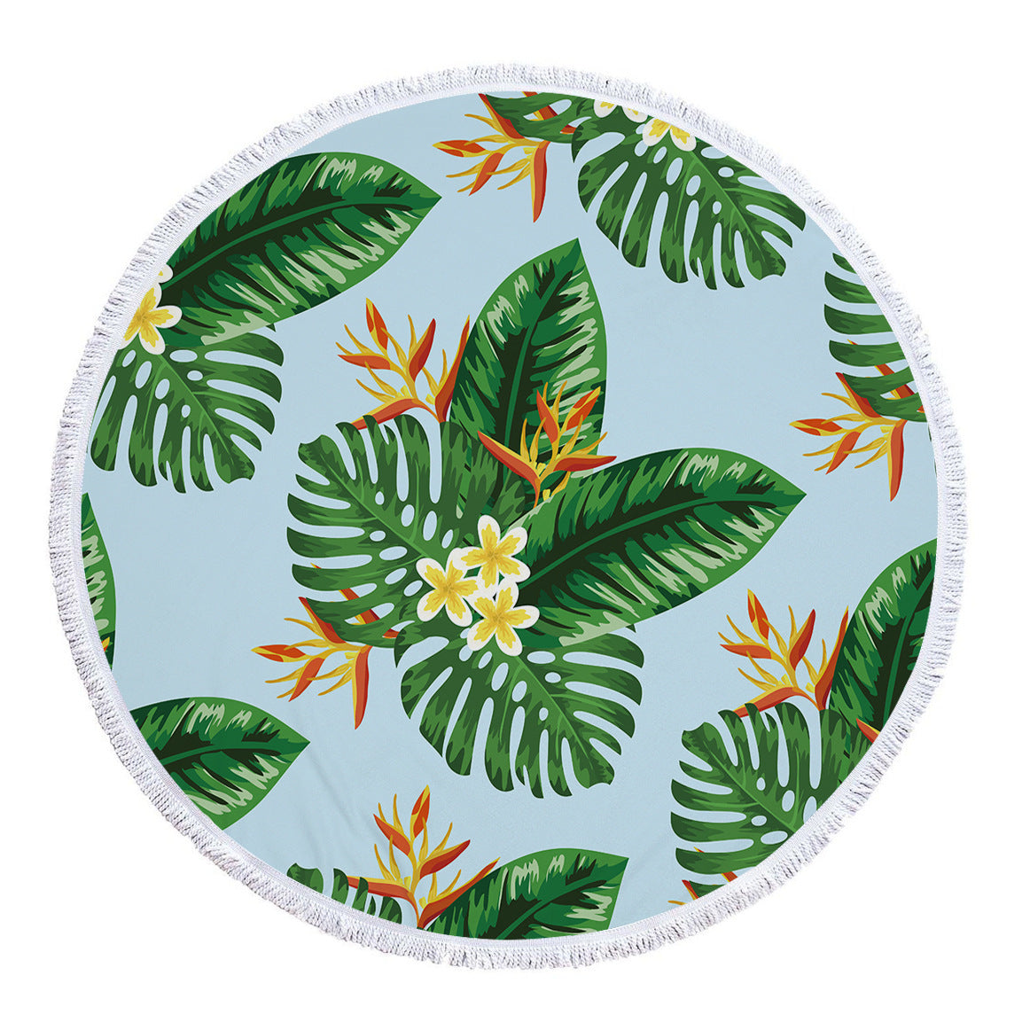 Microfiber Print Tropical Leaves Round Beach Towel - Mubimart -  