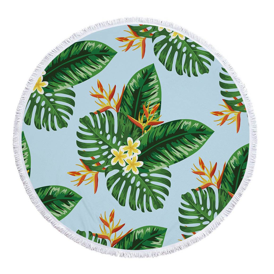 Microfiber Print Tropical Leaves Round Beach Towel - Mubimart