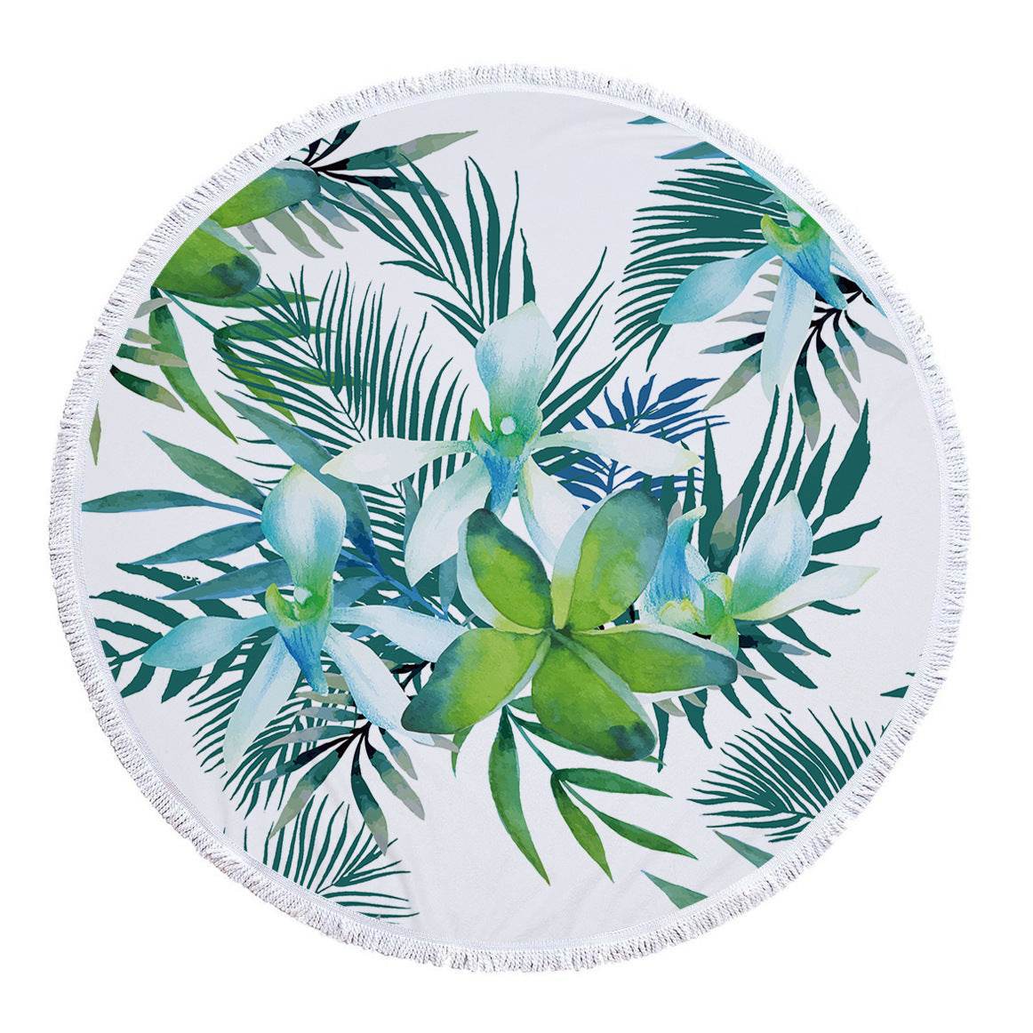 Microfiber Print Tropical Leaves Round Beach Towel - Mubimart