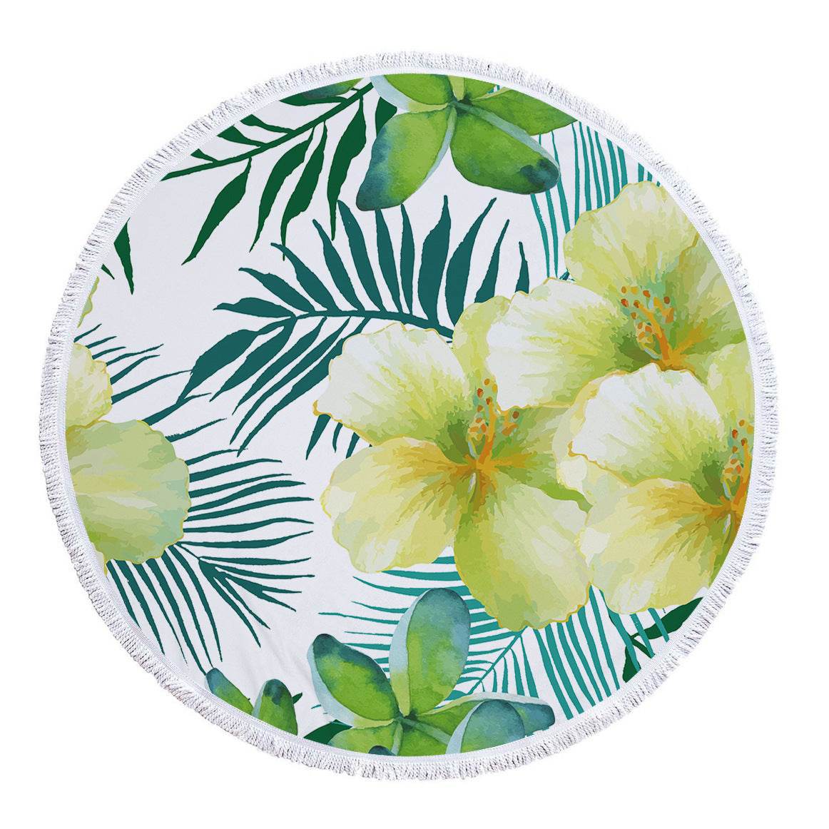 Microfiber Print Tropical Leaves Round Beach Towel - Mubimart