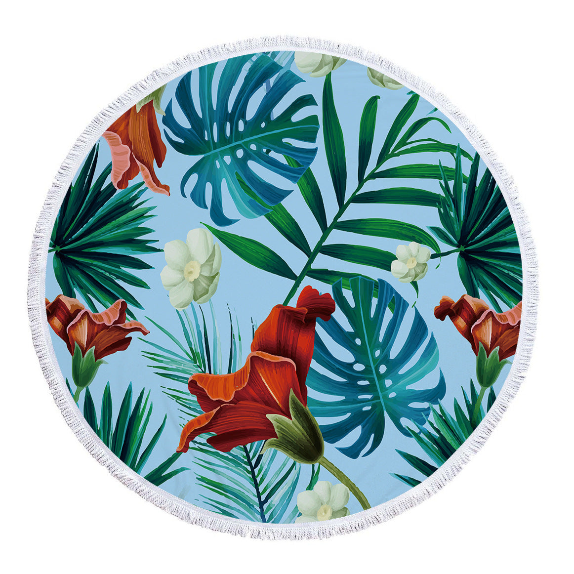 Microfiber Print Tropical Leaves Round Beach Towel - Mubimart -  