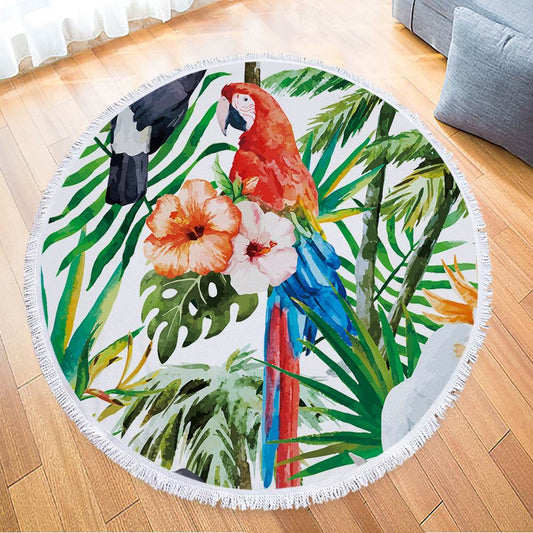 Microfiber Print Tropical Leaves Round Beach Towel - Mubimart
