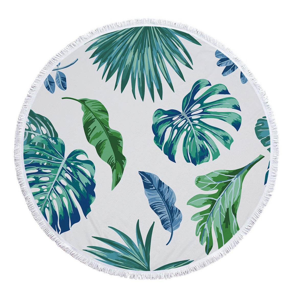 Microfiber Print Tropical Leaves Round Beach Towel - Mubimart