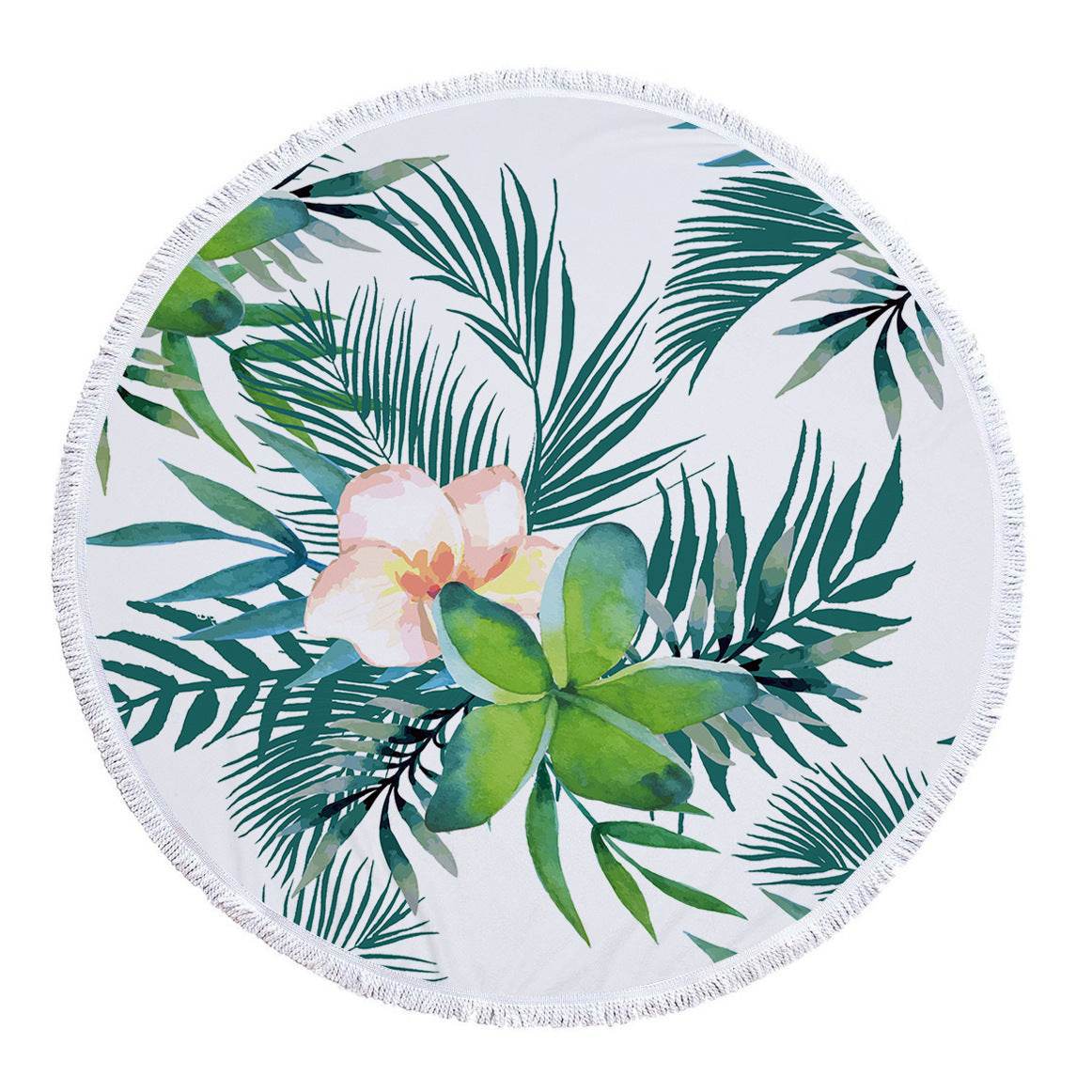 Microfiber Print Tropical Leaves Round Beach Towel - Mubimart