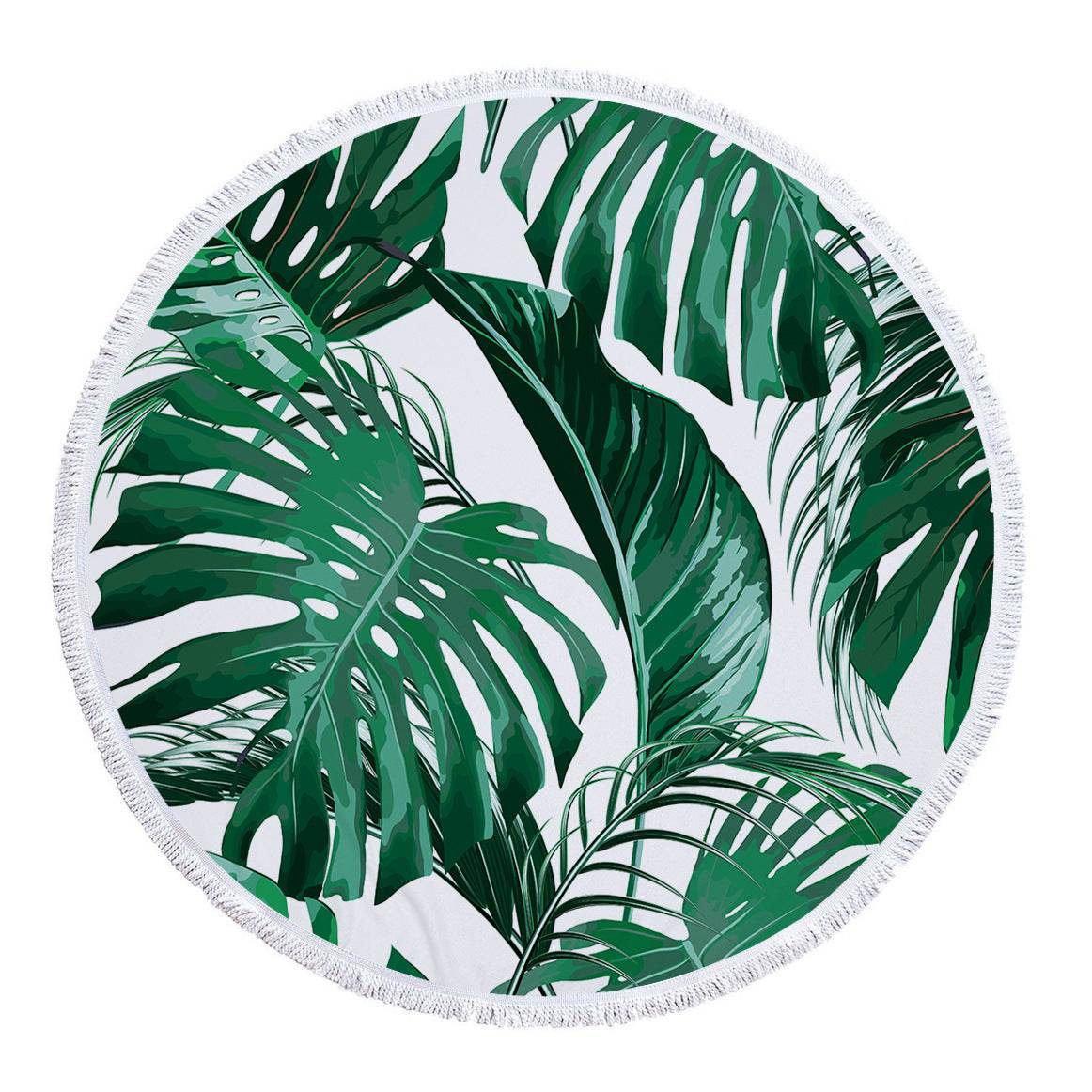 Microfiber Print Tropical Leaves Round Beach Towel - Mubimart