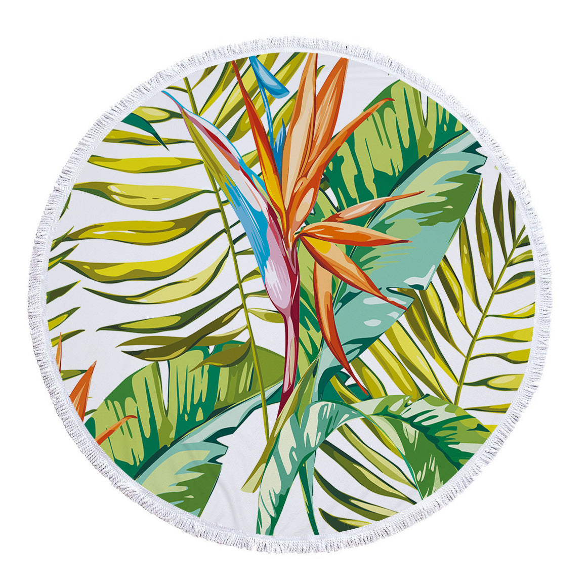 Microfiber Print Tropical Leaves Round Beach Towel - Mubimart -  