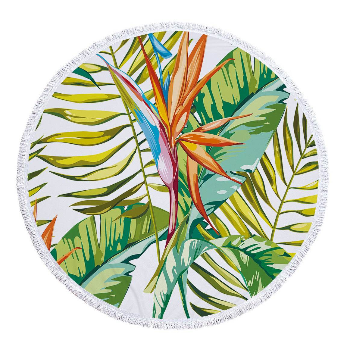 Microfiber Print Tropical Leaves Round Beach Towel - Mubimart