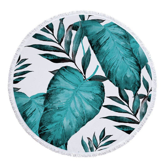Microfiber Print Tropical Leaves Round Beach Towel - Mubimart
