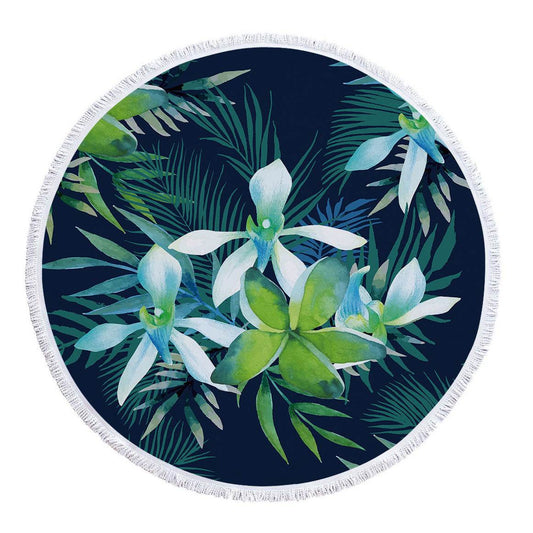 Microfiber Print Tropical Leaves Round Beach Towel - Mubimart